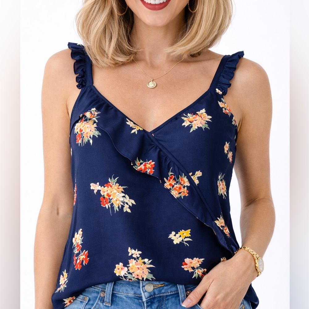 Abercrombie & Fitch Black Floral Satin Wrap Cami Tank Top